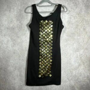 Moon River Dress Womens Large‎ Black Gold Diamond Knee Length Sleeveless NEW